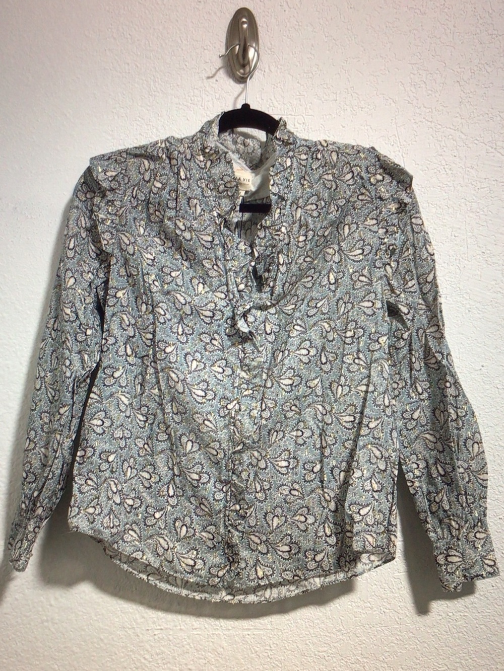 La Vie Rebecca Taylor Paisley Ruffle-Trim Button Front Blouse